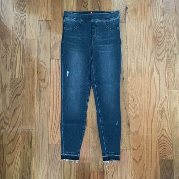 SPANX Pants - Spanx Distressed High Rise Elastic Waist Denim Jeggings Womens Medium Dark Wash